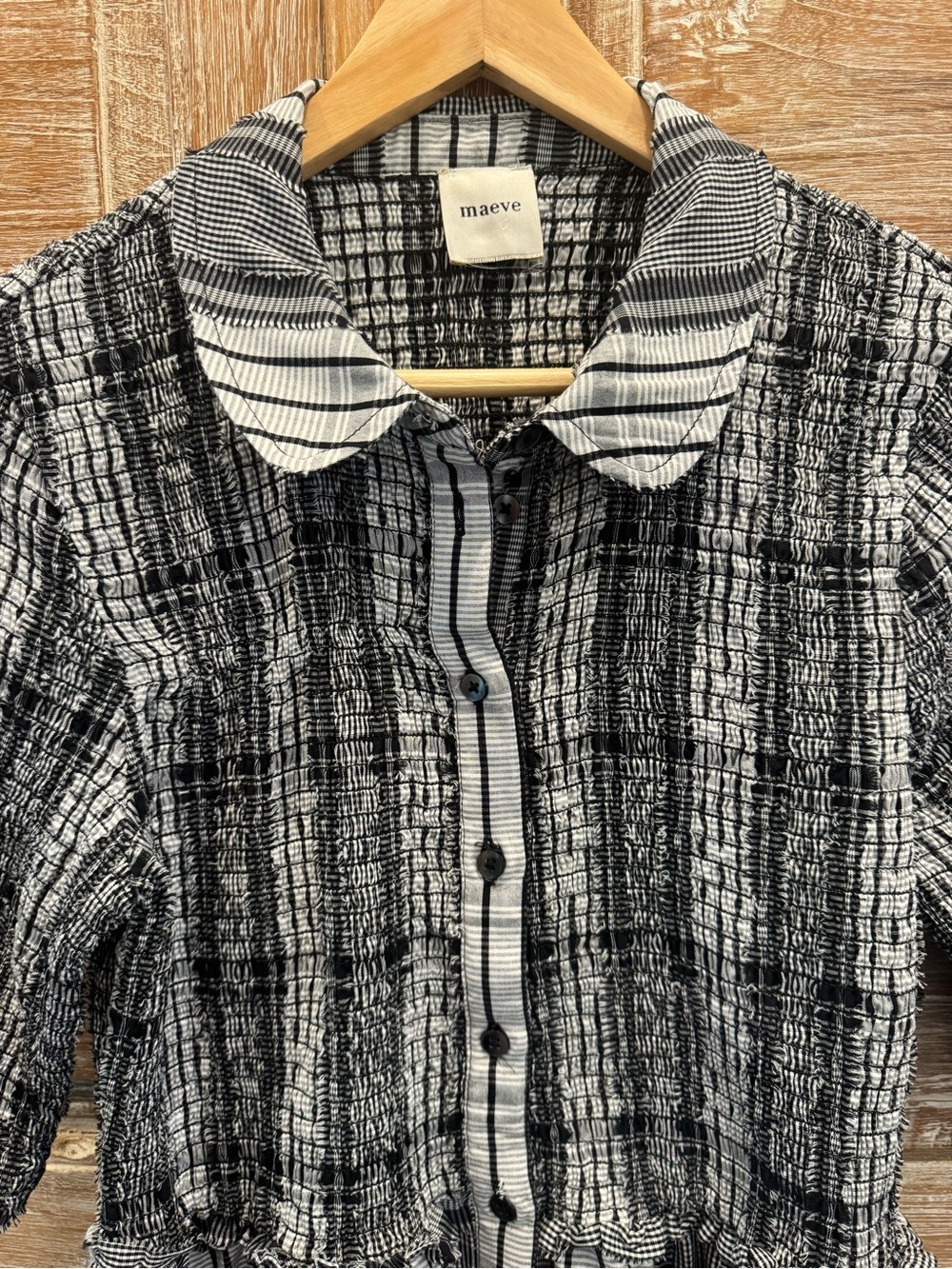 Maeve Anthropologie Black and White Plaid Button-Front Dress Classic Quiet Lux - Picture 4 of 9